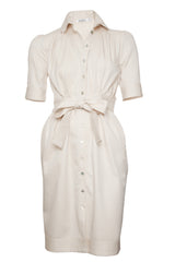 Fitted Shirt Dress in Natural Colour Cotton Stripe