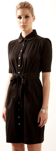 Outsider Fitted Shirt Dress in Black Organic Sateen