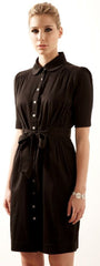 Outsider Fitted Shirt Dress in Black Organic Sateen