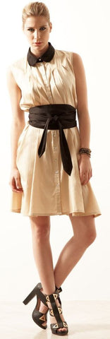 Sleeveless Pleat Neck Shirt Dress w/belt