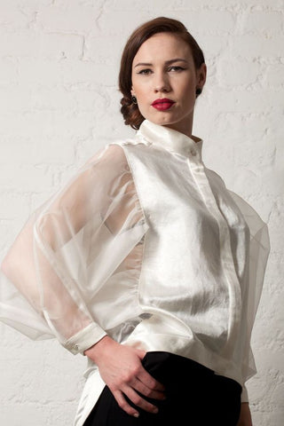Outsider Draped Blouse with sheer sleeves