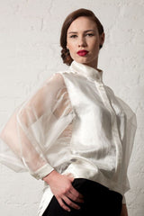 Outsider Draped Blouse with sheer sleeves