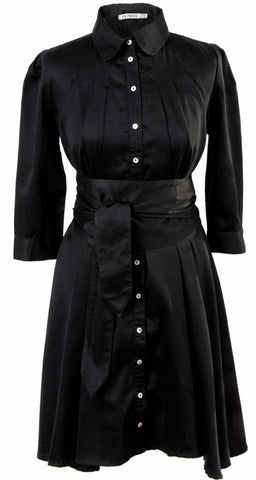 Pleat Neck Shirt Dress with "obi" belt