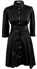 Pleat Neck Shirt Dress with "obi" belt