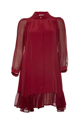 Outsider Silk Shirt Dress with georgette sleeves - Red