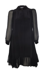 Outsider Silk Shirt Dress with georgette sleeves - Black