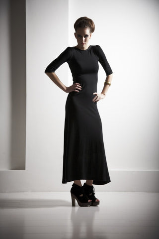 Satin Detail Maxi Dress in Merino Wool