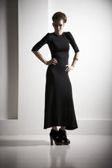 Satin Detail Maxi Dress in Merino Wool